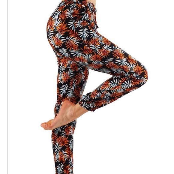 Casual joggers white and orange leaf fun lightweight casual fall jasmin pants - Picture 2 of 3